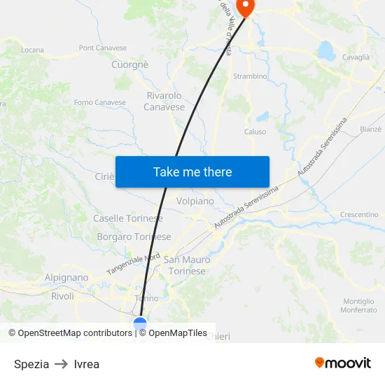 Spezia to Ivrea map
