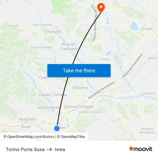 Turin Porta Susa to Ivrea map