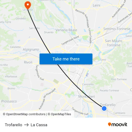 Trofarello to La Cassa map