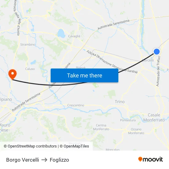 Borgo Vercelli to Foglizzo map