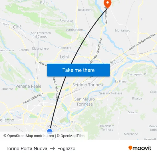 Turin Porta Nuova to Foglizzo map