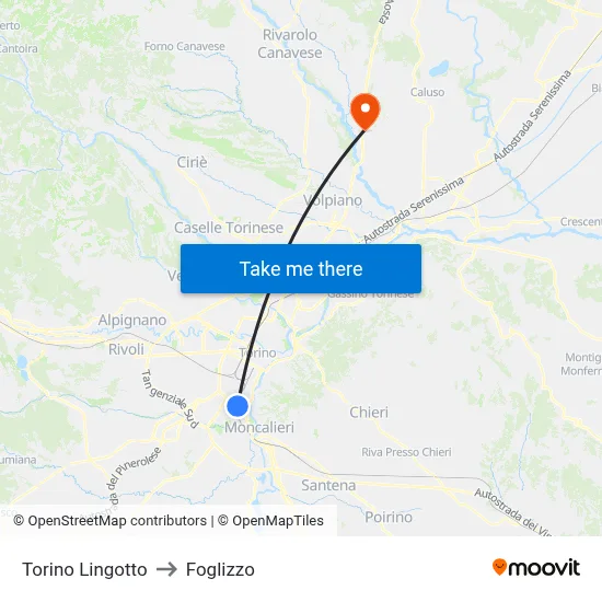 Turin Lingotto to Foglizzo map