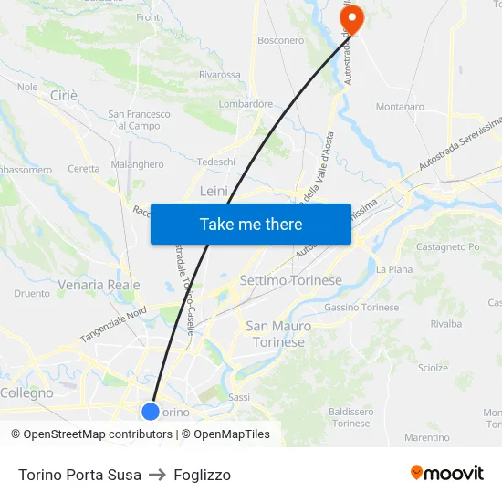 Turin Porta Susa to Foglizzo map