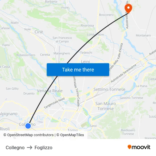 Collegno to Foglizzo map