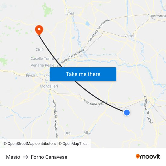 Masio to Forno Canavese map