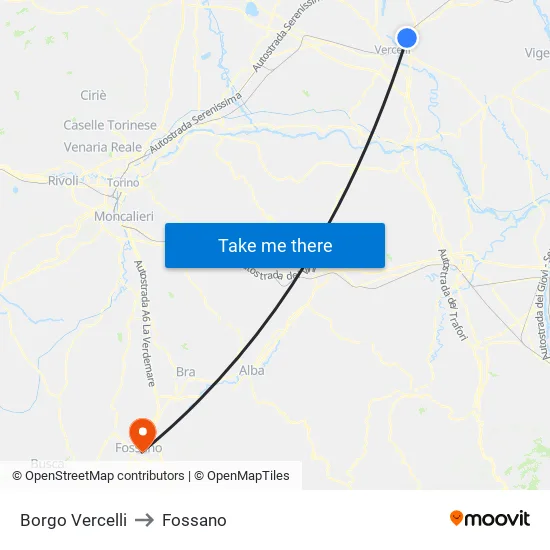 Borgo Vercelli to Fossano map