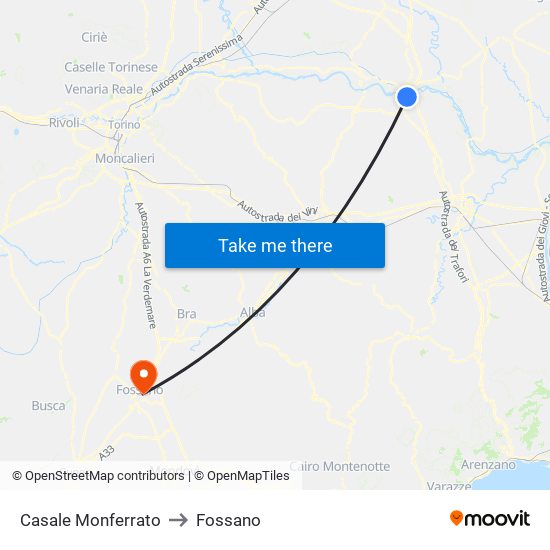 Casale Monferrato to Fossano map