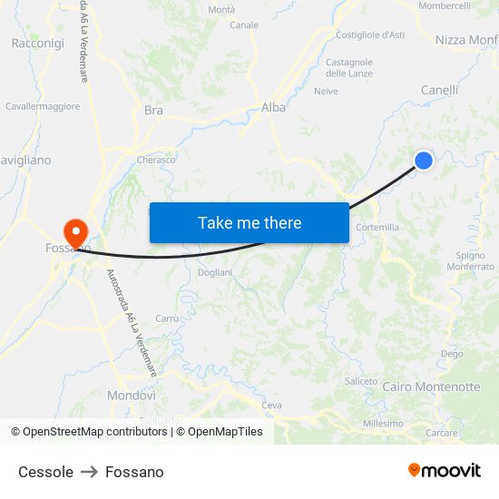 Cessole to Fossano map