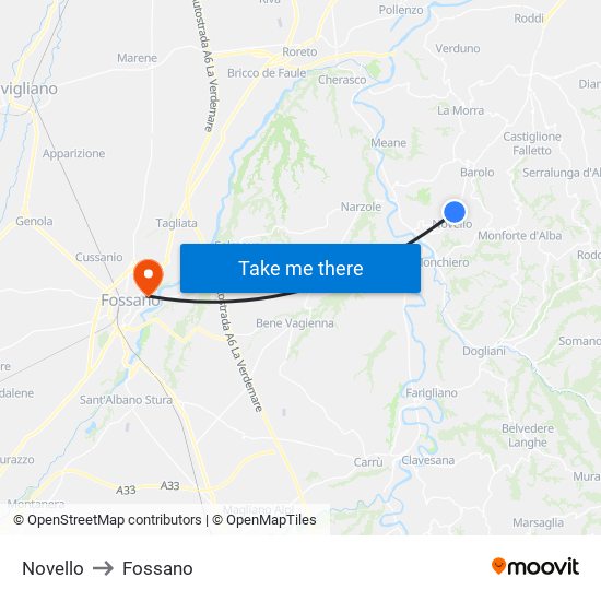 Novello to Fossano map
