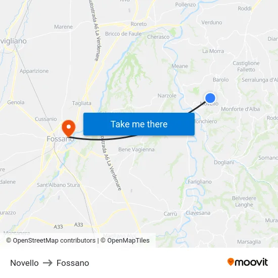 Novello to Fossano map