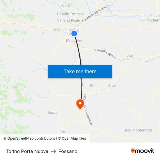 Turin Porta Nuova to Fossano map
