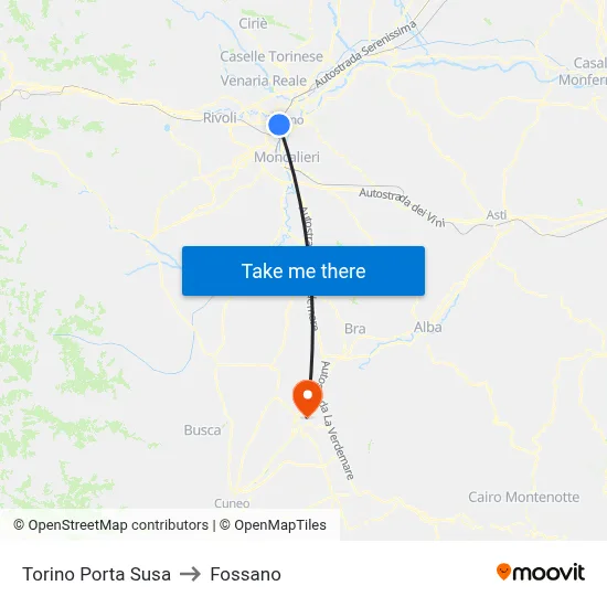 Turin Porta Susa to Fossano map