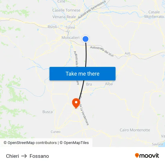Chieri to Fossano map