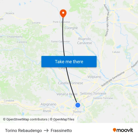 Turin Rebaudengo to Frassinetto map
