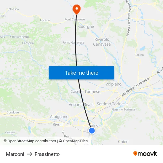 Marconi to Frassinetto map