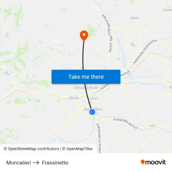 Moncalieri to Frassinetto map