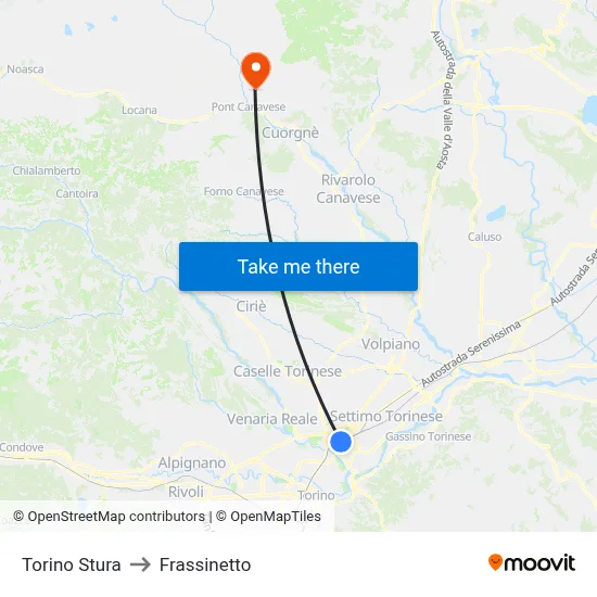 Turin Stura to Frassinetto map
