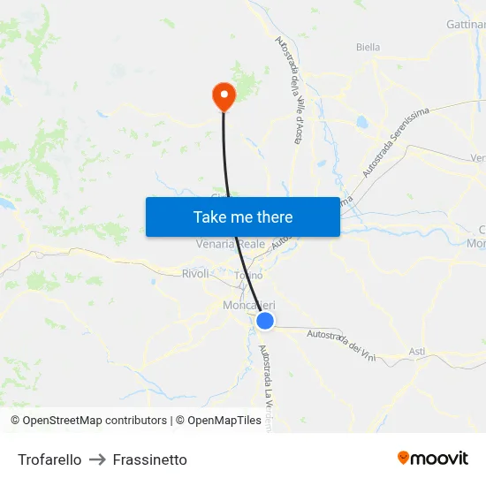 Trofarello to Frassinetto map