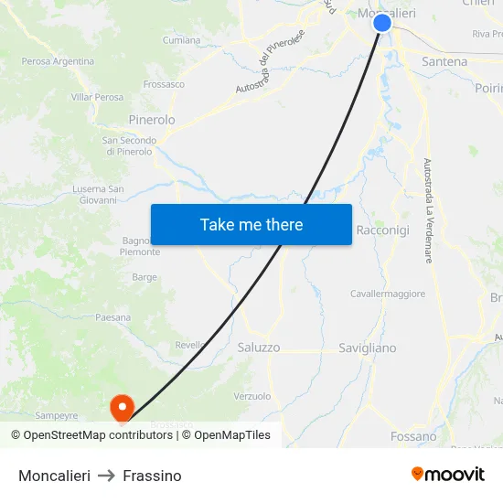 Moncalieri to Frassino map