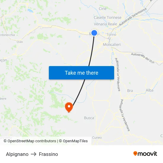 Alpignano to Frassino map