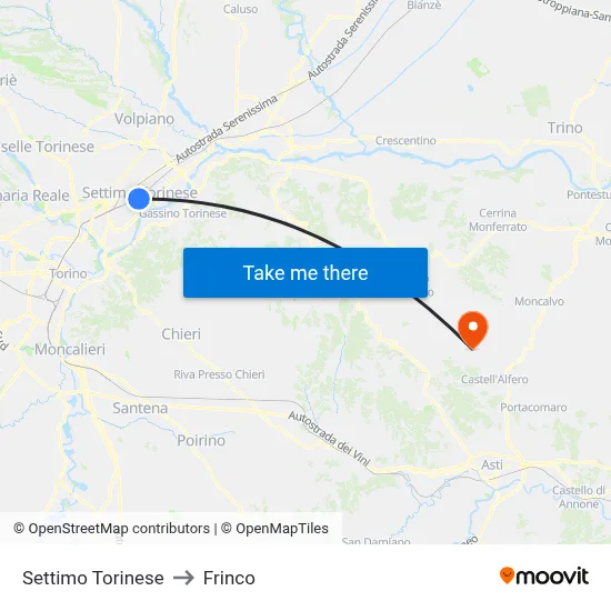Settimo Torinese to Frinco map