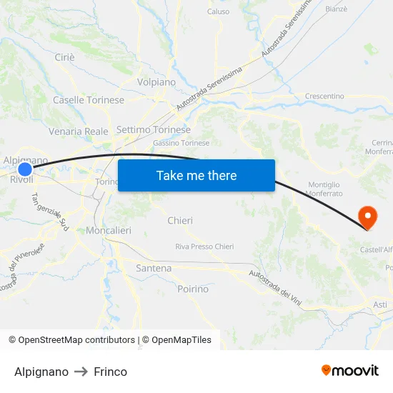 Alpignano to Frinco map