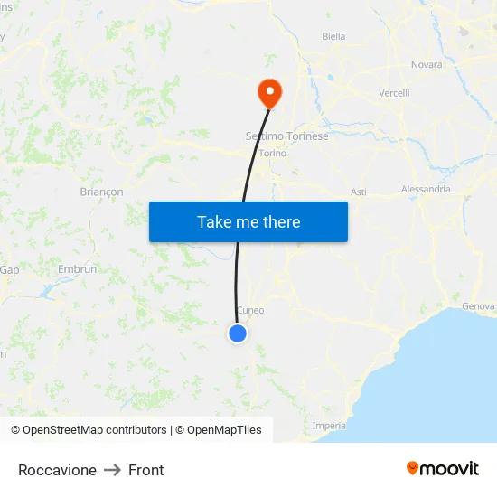 Roccavione to Front map