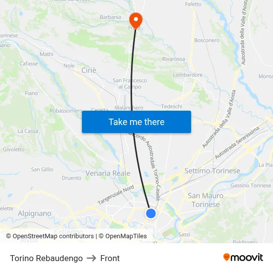 Turin Rebaudengo to Front map