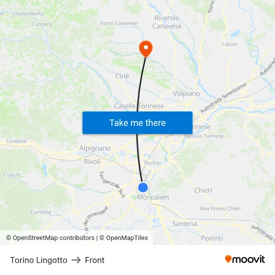 Turin Lingotto to Front map