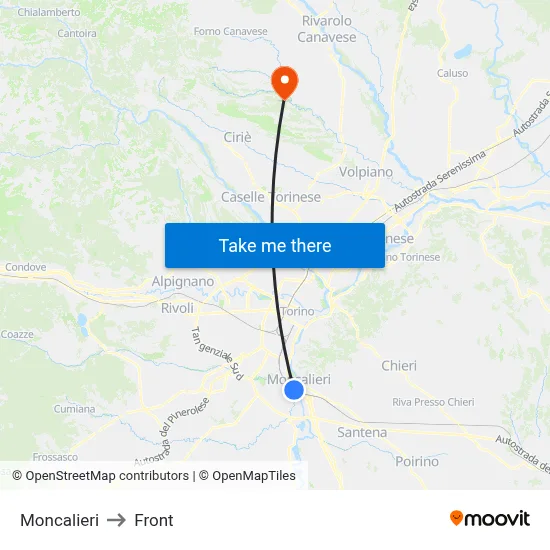 Moncalieri to Front map