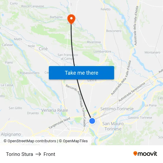 Turin Stura to Front map