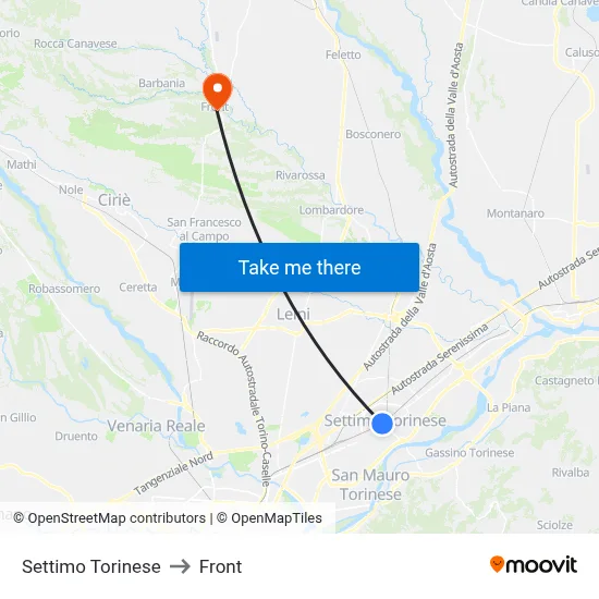 Settimo Torinese to Front map