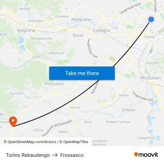 Turin Rebaudengo to Frossasco map