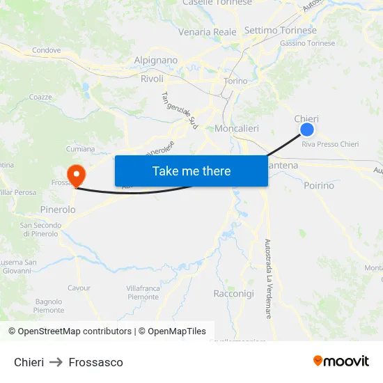 Chieri to Frossasco map