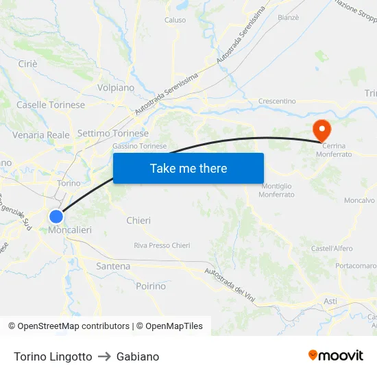 Turin Lingotto to Gabiano map
