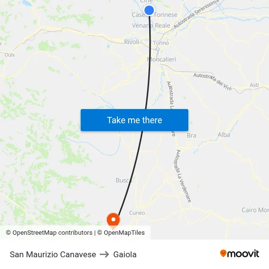 San Maurizio Canavese to Gaiola map