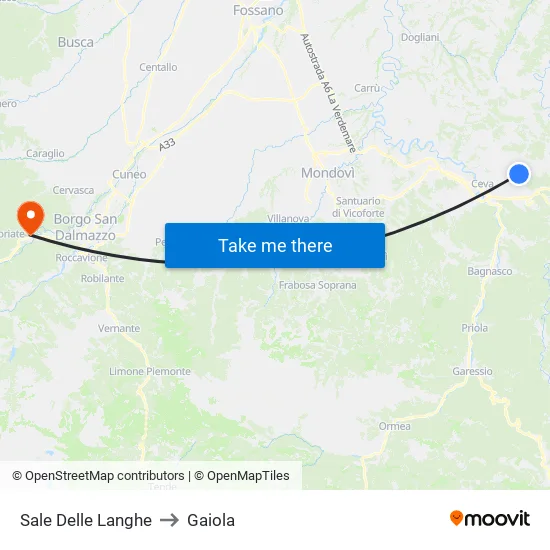 Sale Delle Langhe to Gaiola map