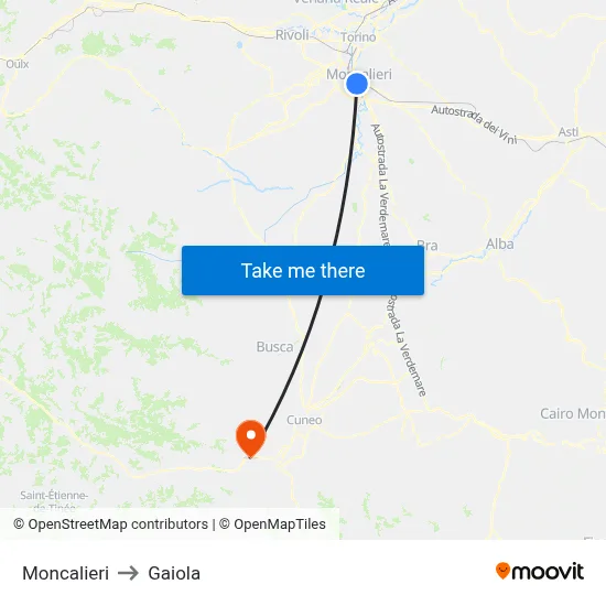 Moncalieri to Gaiola map