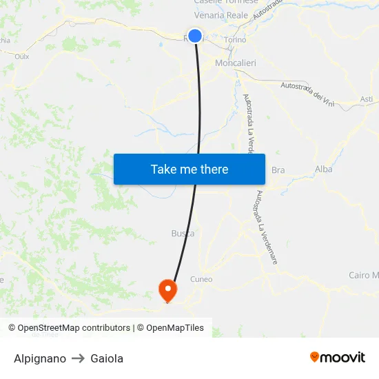 Alpignano to Gaiola map