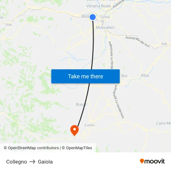 Collegno to Gaiola map