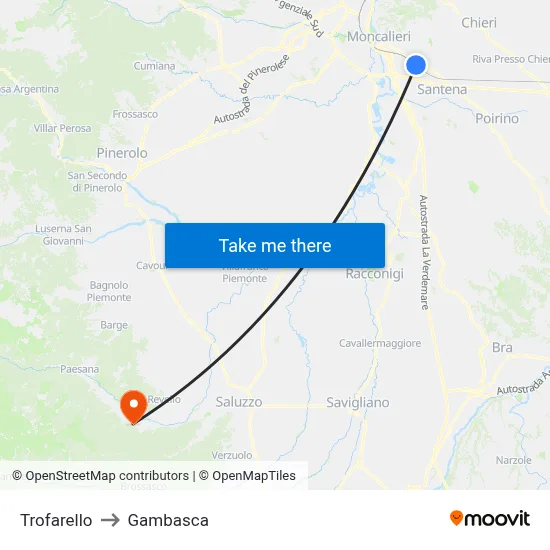 Trofarello to Gambasca map