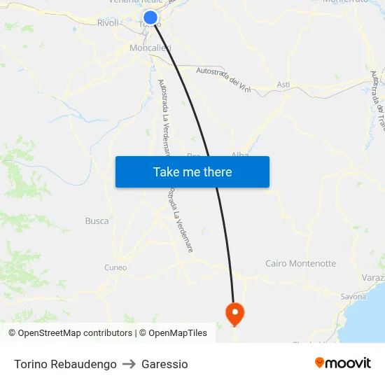 Turin Rebaudengo to Garessio map