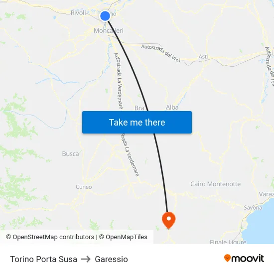 Turin Porta Susa to Garessio map