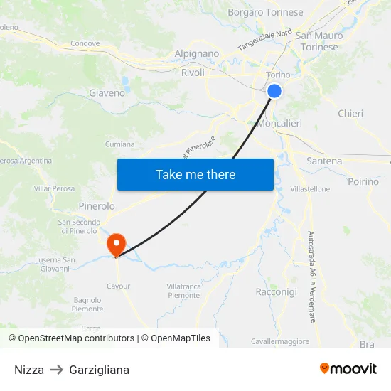 Nizza to Garzigliana map