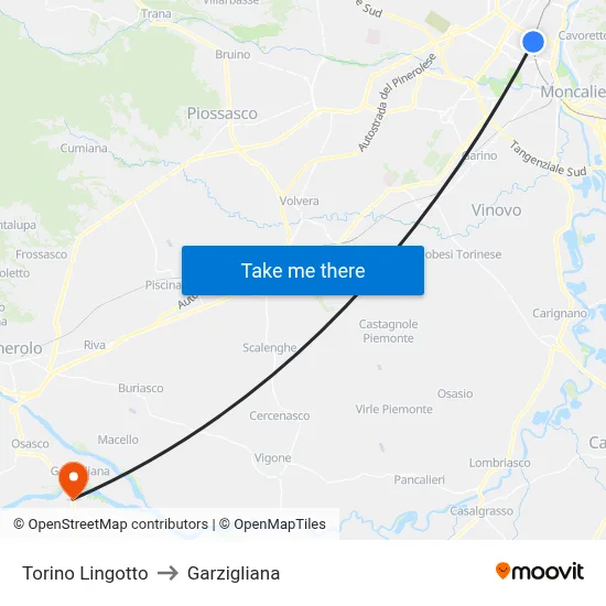 Turin Lingotto to Garzigliana map