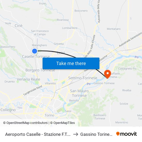 Aeroporto Caselle - Stazione F.T.C. to Gassino Torinese map