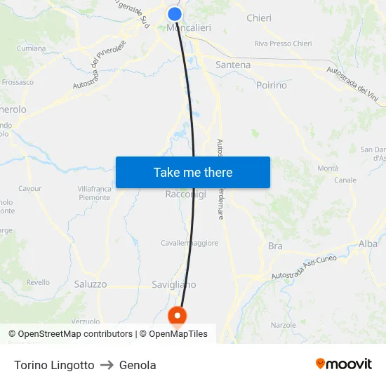 Turin Lingotto to Genola map