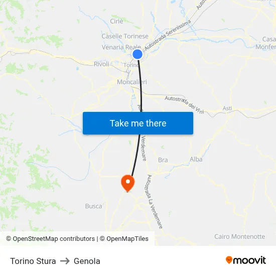 Turin Stura to Genola map