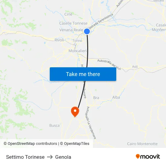 Settimo Torinese to Genola map