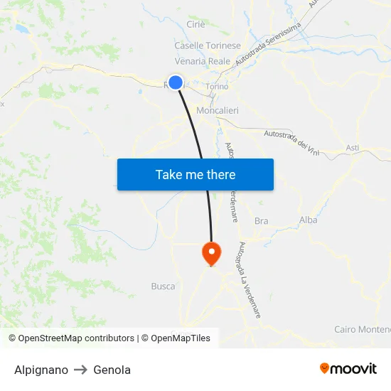 Alpignano to Genola map